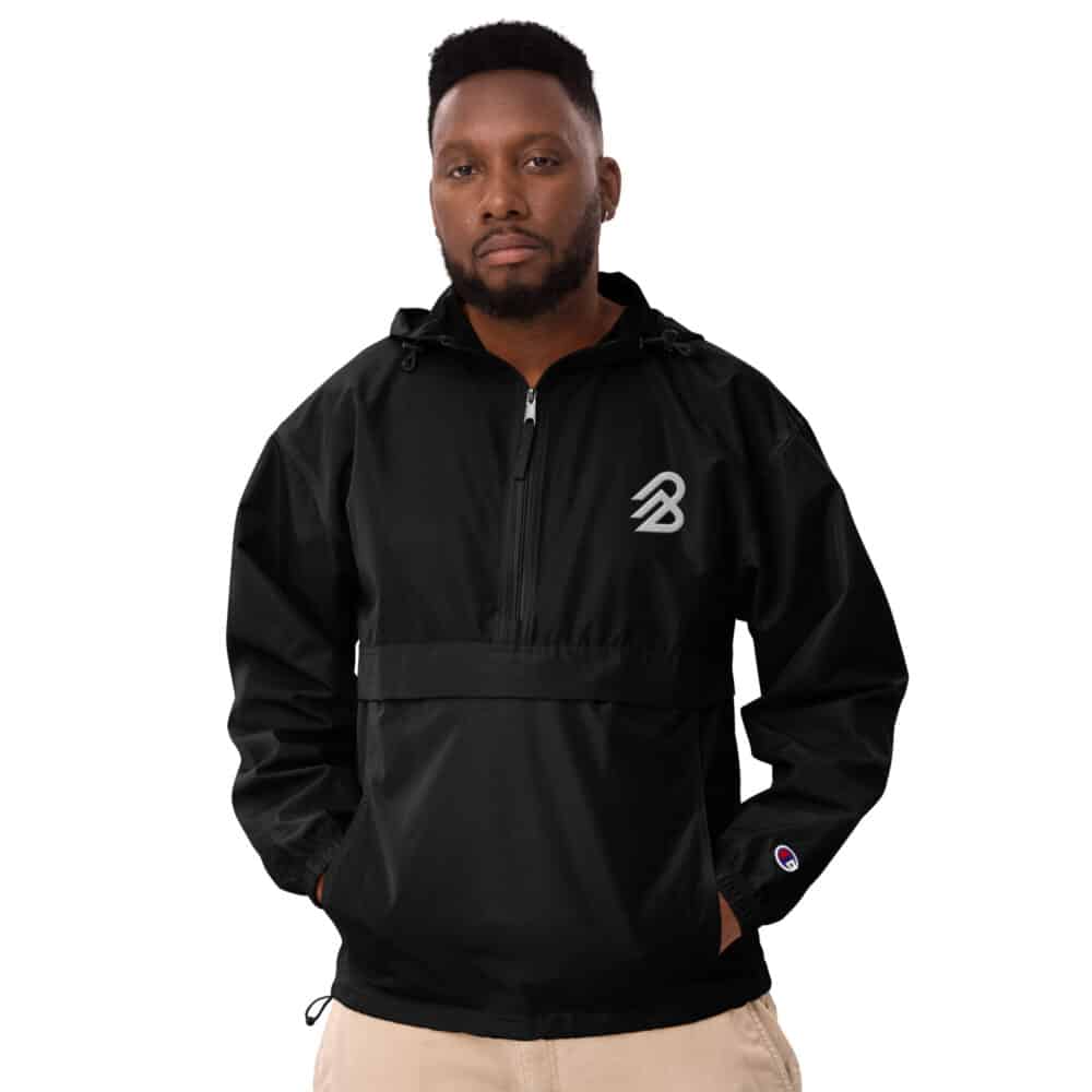 B2B Embroidered Champion Packable Jacket in Black