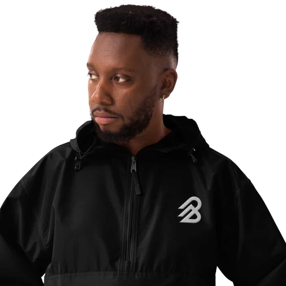 B2B Embroidered Champion Packable Jacket in Black